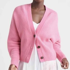 DEX Plus Ribbed Cardigan Sweater button up ribbed cuffs bubblegum size X= 14/16